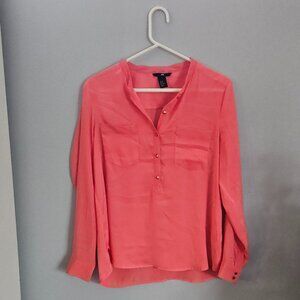 H&M Coral Blouse with Gold Buttons